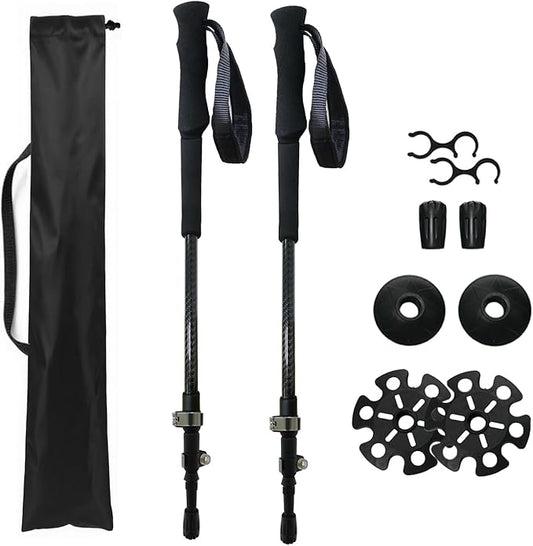 Hiking Poles 2 Pack - Lightweight Carbon Fiber Trekking Poles, Adjustable & Foldable for Snowshoeing & Backpacking, EVA Sweat-Absorbent Non-Slip Grips, Portable Hiking Gear for Outdoor Treks
