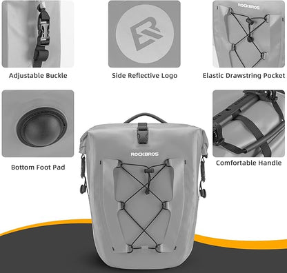 ROCKBROS Bike Panniers Waterproof Bike Rear Rack Bag Max 30L Large Capacity Bike Rear Panniers for Cycling Traveling Commuting