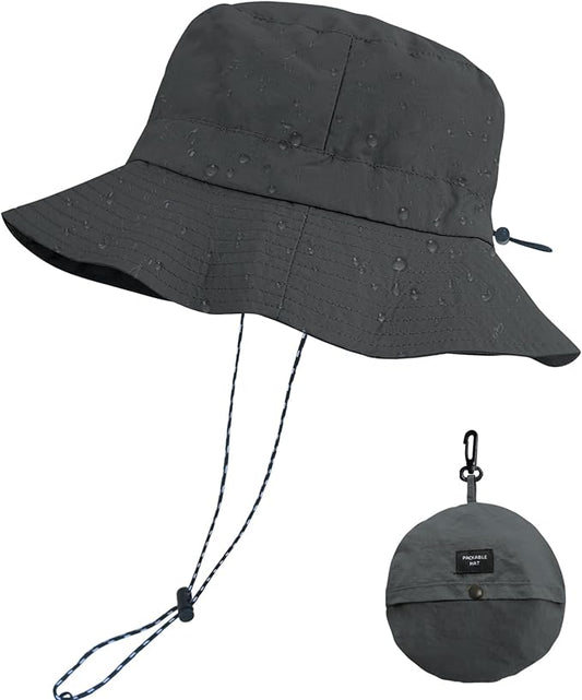 PFFY Quick Dry Waterproof Packable Bucket Hat for Women Men Outdoor Sun Hats with Detachable Chin Strap