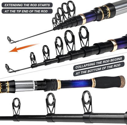 Fishing Rod and Reel Combo - Telescopic Fishing Poles and Spinning Reels Combos - Carbon Fiber Fishing Pole with 2500 Fishing Reel Combos - Bass Fishing Tackle Gear Set Fishing Rods Kit 1.8m/5.9ft