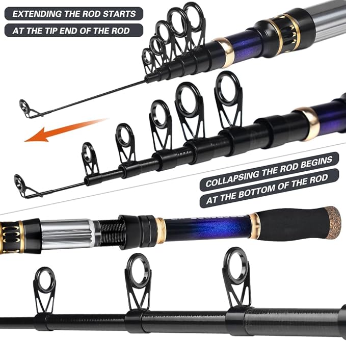 Fishing Rod and Reel Combo - Telescopic Fishing Poles and Spinning Reels Combos - Carbon Fiber Fishing Pole with 2500 Fishing Reel Combos - Bass Fishing Tackle Gear Set Fishing Rods Kit 1.8m/5.9ft