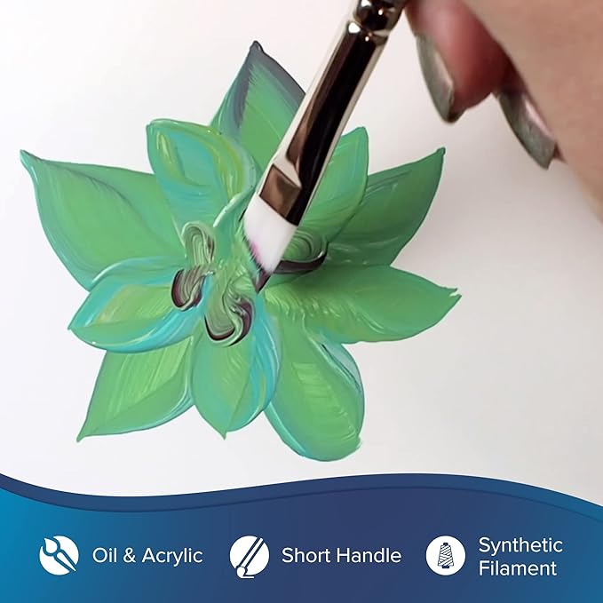 Silver Brush Limited BR-1957S Bristlon Short Handle Angle Brushes with Stiff White Synthetic Tips, 4pc Premium Painting Bundle for Acrylic, Oil, Watercolor, & All Media, Sizes 3/8, 3/4, 1/2 & 5/8 Inch