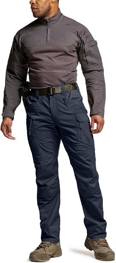 CQR Men's Flex Stretch Tactical Pants, Water Resistant Ripstop Cargo Pants, Lightweight EDC Outdoor Work Hiking Pants