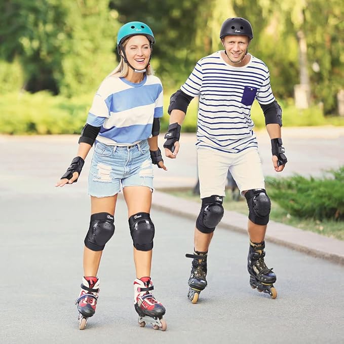 JBM Skating Protective Gear Adult Skateboard Helmet Knee and Elbow Pads with Wrist Guards for Inline Roller Skating, Skateboarding, Scootering
