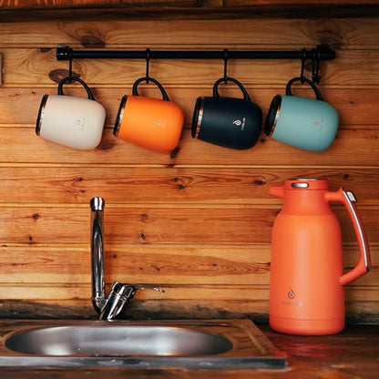 Ideus 16 oz (470 ml) Insulated Coffee Mug with Handle and Lid, Double Wall Stainless Steel Vacuum Thermal Coffee Mug, Travel Coffee Cup Thermal Cup for Home and Office (Snow Mountain White)