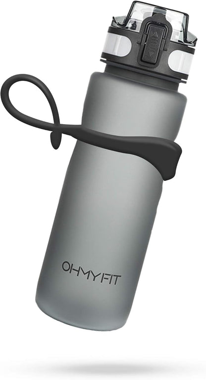 Tritan Sports Water Bottle with Magnetic Silicone Carry Strap & One Click Open Cap - Magnetic Drink Holder for Metal Equipment - Bottle w/Straps for Backpack, Belt & More (30oz, Onyx Black)