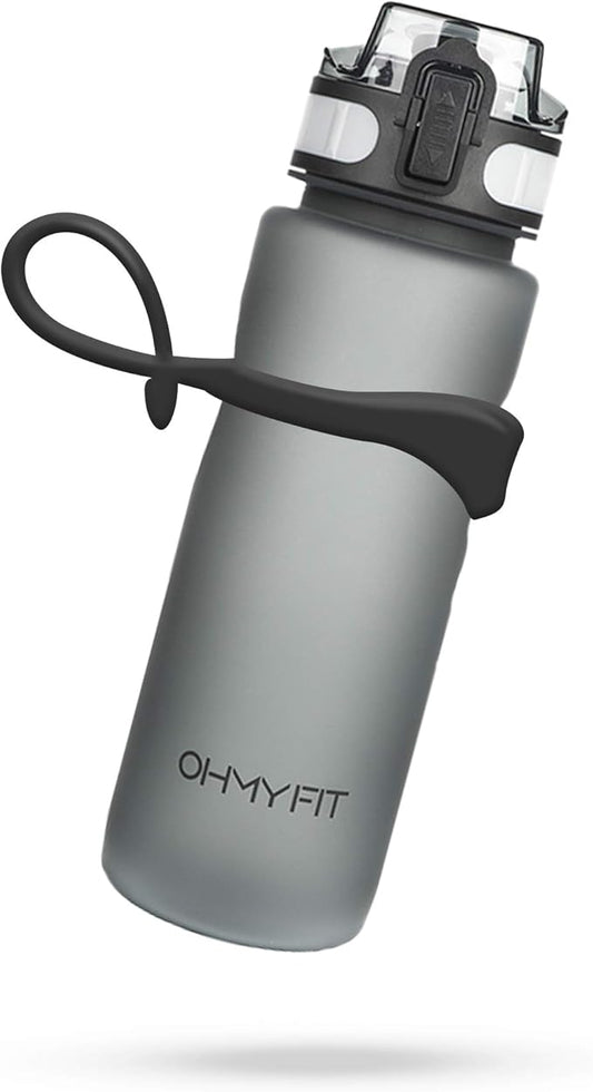 Tritan Sports Water Bottle with Magnetic Silicone Carry Strap & One Click Open Cap - Magnetic Drink Holder for Metal Equipment - Bottle w/Straps for Backpack, Belt & More (30oz, Onyx Black)