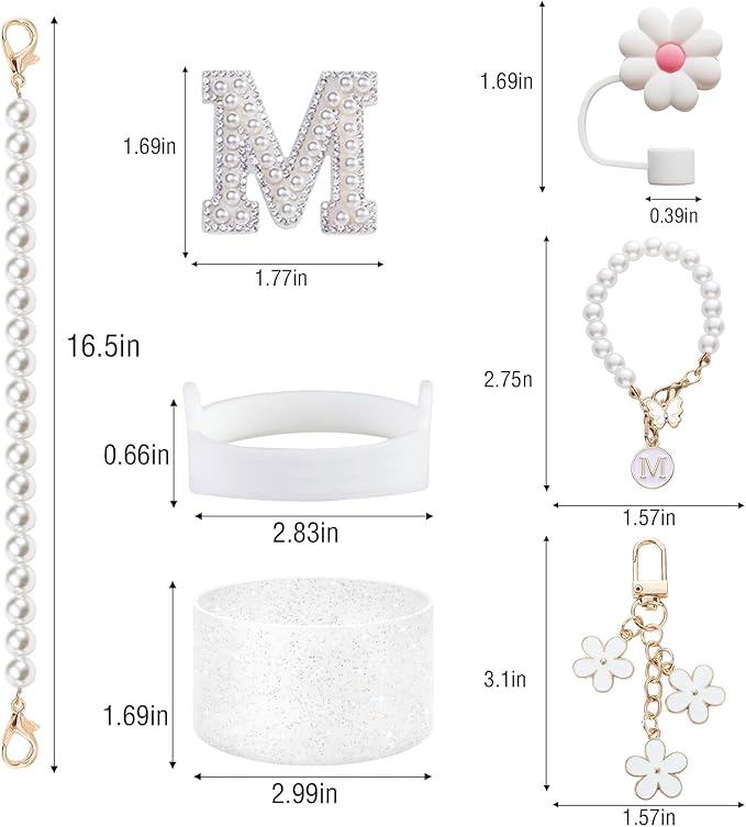 Stanley Cup Accessories Set - Including Water Bottle Carrying Pearl Strap, Handle Letter Charms Sticker, Silicone Cups Boot Straw Cover for 40oz & 30oz Tumbler Accessory Kit