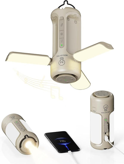 Rechargeable Camping Lantern with Bluetooth Speaker, 10000mAh, Portable LED Flashlight, Folding Lanterns, IP54 Waterproof, 4 Mode Stepless dimming, Power Outage Lantern for Home