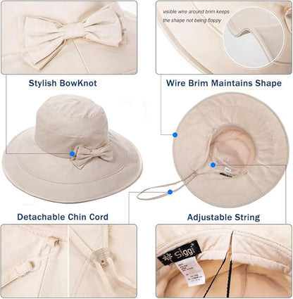 Comhats Packable Summer Cotton Sun Hat Bucket for Women UV Protection Wide Brim Beach Gardening Travel 54-64CM
