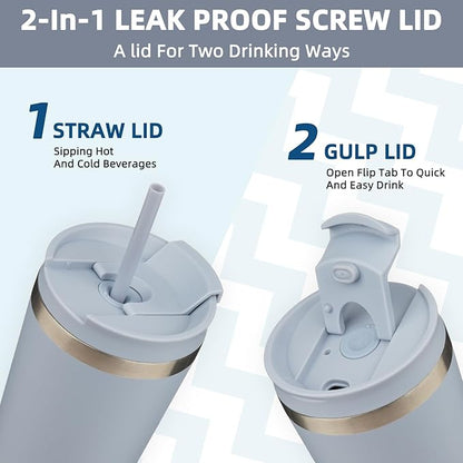 BJPKPK 30oz Stainless Steel Insulated Tumbler With lid And Straw Travel Coffee Thermal Tumblers Cup For Women And Men,Modern Blue