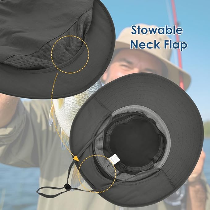 Men&Women Foldable Outdoor Sun Hat with Packable Neck Flap, UV Sun Protection Wide Brim Safari Cap