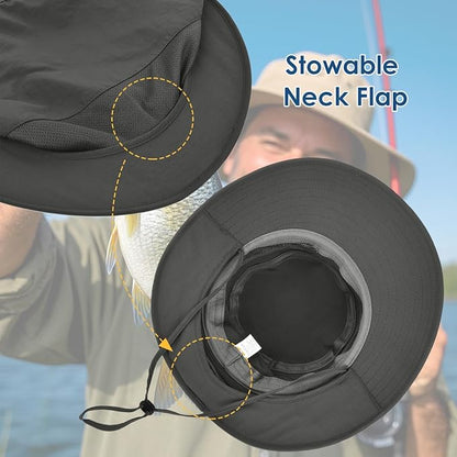 Men&Women Foldable Outdoor Sun Hat with Packable Neck Flap, UV Sun Protection Wide Brim Safari Cap