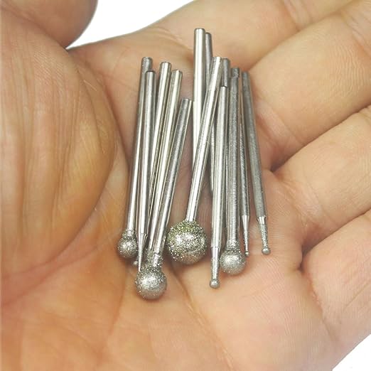 𝐋𝐮𝐨 𝐤𝐞 13 Pcs Ball Shape Diamond Burr - 3/32'' Shank Diamond Mounted Round Ball Burs Stone Carving Bits for Rotary Tools includes Dremel