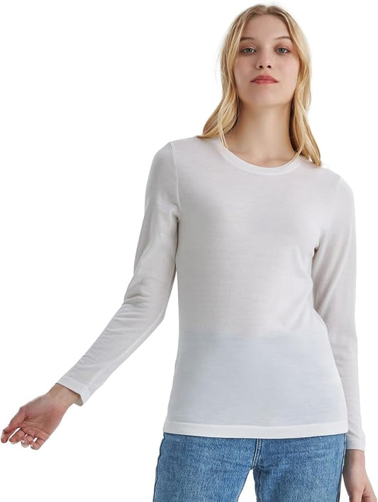 Merino Protect 100% Merino Wool Base Layer Women Thermals Underwear Lightweight Soft Long Sleeve Shirt for Hiking Skiing