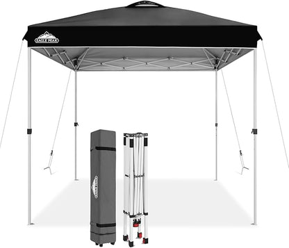 EAGLE PEAK Pop Up Canopy Tent with Wheeled Carry Bag, 8 Stakes, 4 Ropes, Easy Set Up Tent Canopy, 8x8 ft, Black