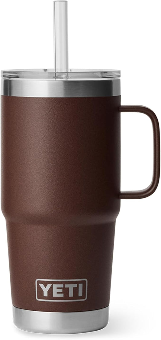 YETI Rambler 25 oz Tumbler with Handle and Straw Lid, Travel Mug Water Tumbler, Vacuum Insulated Cup with Handle, Stainless Steel, Wetlands Brown