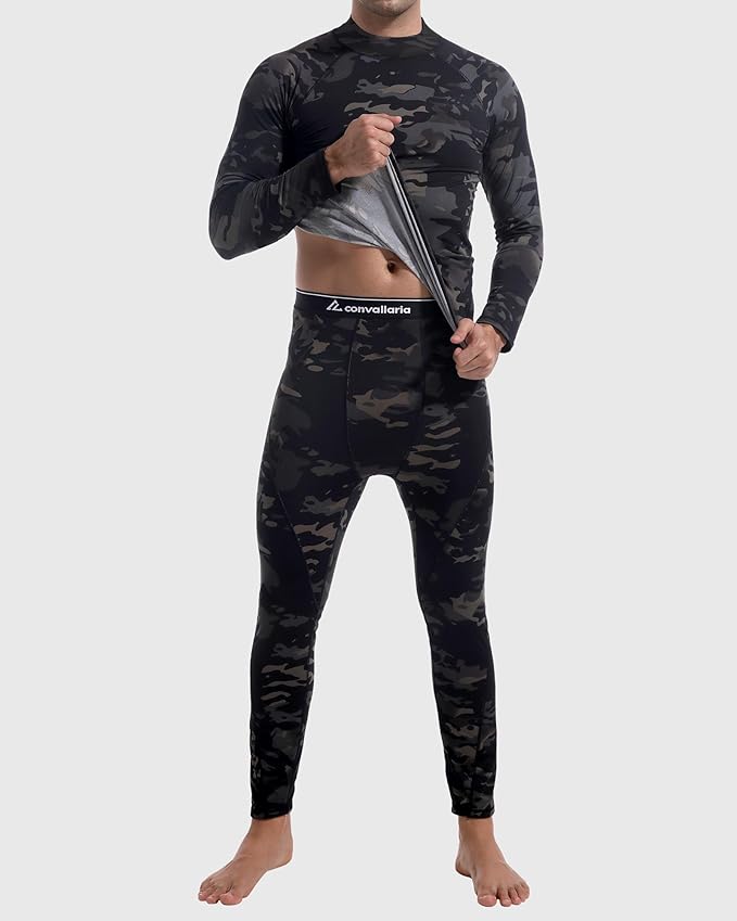 CL convallaria Thermal Underwear for Men Long Johns Fleece Lined Hunting Gear Set Base Layer for Cold Weather XS-4XL