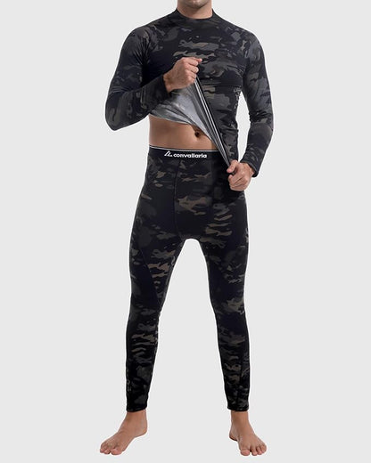 CL convallaria Thermal Underwear for Men Long Johns Fleece Lined Hunting Gear Set Base Layer for Cold Weather XS-4XL