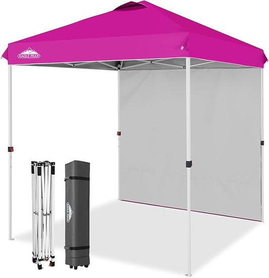 EAGLE PEAK Pop Up Canopy Tent with 1 Sidewall, Easy Setup Event Tent, Outdoor Sun Shade, Wheeled Carry Bag, Stakes and Guy Ropes, Instant Canopy 6.6x6.6, Pink