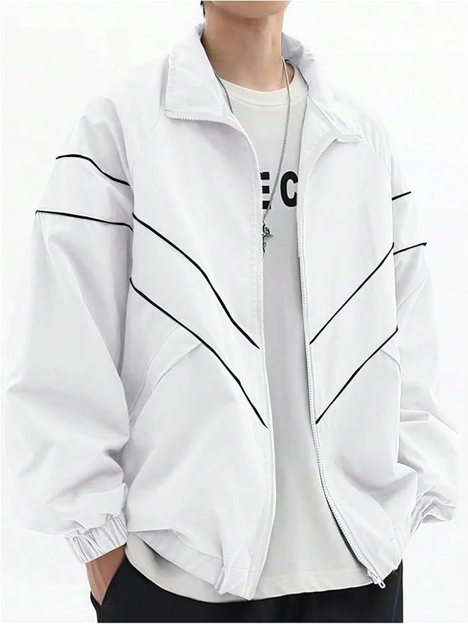 SOLY HUX Men's Y2k Zip Up Jacket Lightweight Windbreaker Outerwear Varsity Jackets