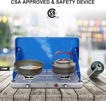 Camplux Propane Camping Stove 20,000 BTU, Camping Stoves 2 Burners with CSA Certification