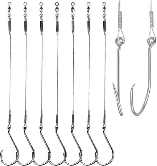 Fishing Hook Rigs 25/50 Pack - Circle Hook 1/0-10/0 with Stainless Steel Leader, Crane Swivel - Heavy Duty Saltwater Rigs for Catfish, Shark, Surf & Bottom Fishing