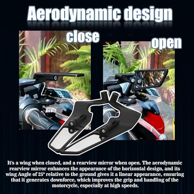 Rear View Mirror 10MM and 8MM Motorcycle Universal Adjustable Rotating Stealth Wind Wing Side Mirrors Fits for Kawasaki Z400 Z650 Z900 Z1000 fit for Duke 125 200 250 390 690 790 1290