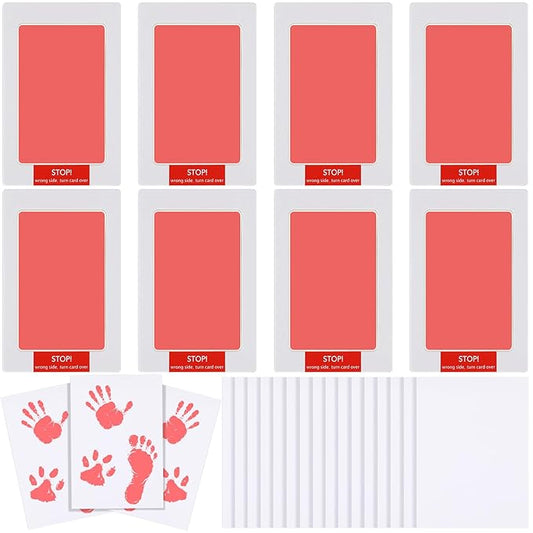 Jetec 8 Set Inkless Baby Footprint and Handprint Kit, Clean Touch Ink Pad for Baby Hand and Footprints, Dog Paw Print Kit with Ink Pads and Imprint Cards for Newborns Babies Pets Gifts (Pink)