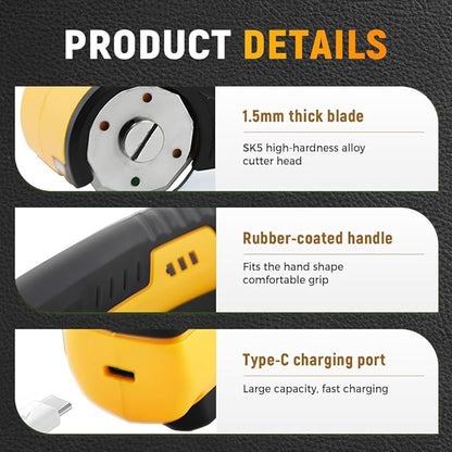 Electric Box Cutter for Cardboard, 2025 New Cordless Electric Scissors, Portable Rotary Cutter for Home and Office, Rechargeable Scissors for Carton Plastic Leather Cloth (Yellow Double blade)