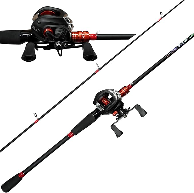 Kilitn Fishing Rod and Reel Combo, Baitcasting Combo Baitcast Reel, 6 Foot 7 Foot 2-Piece, Durable Fiberglass Wrapped Carbon Fiber Rod with Comfortable EVA Handle