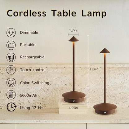 EJQ 2 Pack LED Rechargeable Cordless Table Lamps,Portable Outdoor 5000mAh Battery Operated Table Light Touch Control 3 Color Dimmable for Patio/Cofee/Restaurant/Camping/Dining/Bedroom-Brown