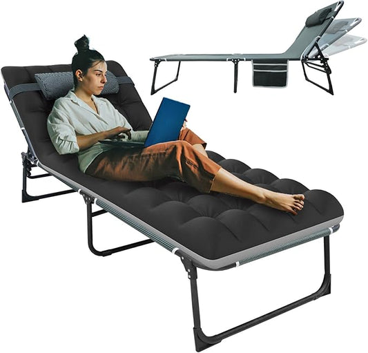 BIG RED Camping Sleeping Cot, 5-Position Folding Cot/Lounge Chair with Mattress, Folding Sleep Camp Cots for Adults, Heavy Duty Lounge Chairs for Outside, Beach, Lawn