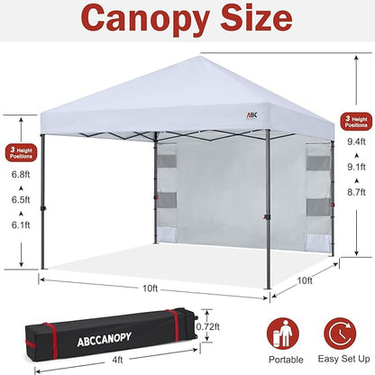 ABCCANOPY Pop Up Canopy with Sidewall,10x10 Outdoor Canopy Tent with Storage Sidewall for Commercial Events with 4 Weights (White)