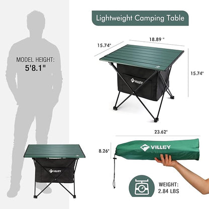 VILLEY Portable Camping Side Table, Ultralight Aluminum Folding Beach Table with Carry Bag for Outdoor Cooking, Picnic, Camp, Boat, Travel