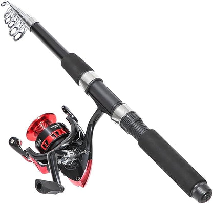 Fishing Rod, 6.9ft 2Pcs Telescopic Fishing Rods Set, Carbon Fiber Fishing Pole, 2PCS Spinning Rod and Reel Combo with Carrier Bag Freshwater Fishing Rod and Reel Combos Kits Fishing Gear