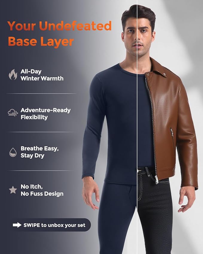 CL convallaria Long Johns Thermal Underwear for Men Soft Fleece Lined Base Layer Cold Weather Top Bottom Gift Set