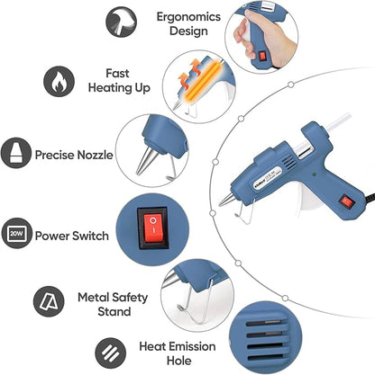 ROMECH 20W Mini Hot Glue Gun with 30 Glue Sticks Set, Fast Preheating Hot Glue Gun Kit Heavy Duty Gluegun for Craft, DIY, Repairs (Blue)