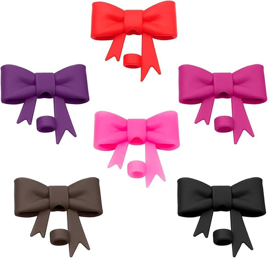 6Pcs Silicone Straw Toppers Covers for Stanley Cups 40/30oz 10mm(0.4in) Black Dust-Proof Bow Straw Covers Toppers Dark Purple Suitbale for Stanley Cup Accessories Reusable Straws Caps