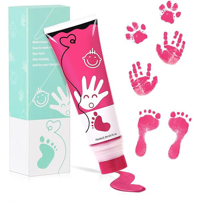 75ml Pink Baby Hand and Footprint Ink Kit, Baby Handprint Footprint Paint for Newborn Keepsake, Dog Cat Paw Print Kit, Washable, Non Toxic Acid-Free, Safe Gentle for Ideal New Mom Gifts
