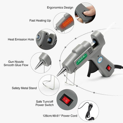 Mini Hot Glue Gun Kit with 30 Glue Sticks - Fast Preheating Hot Melt Gun, High Temp for School Crafts DIY Arts and Quick Home Repairs(Grey)