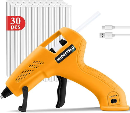 Cordless Hot Glue Gun, 20W Glue Gun with 30 Glue Sticks, 90S Fast Preheating, 2600mAh USB-C Rechargeable Hot Melt Gun for DIY Crafts, Gift Making, Home Repairs & Decoration, Gift Making (Yellow)