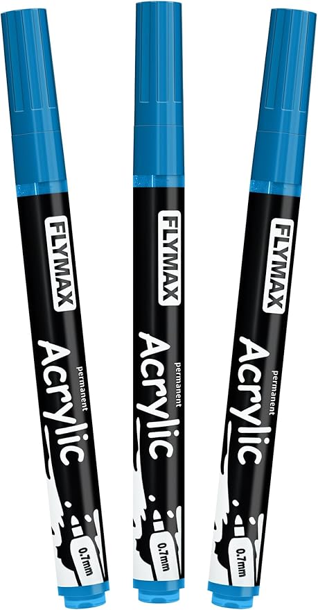 Bright Blue Marker Paint Pens - Permanent Marker Pens Bright Blue Acrylic Paint Water-Based 0.7mm Fine Tip Waterproof Quick-Drying (3 in 1Pack)