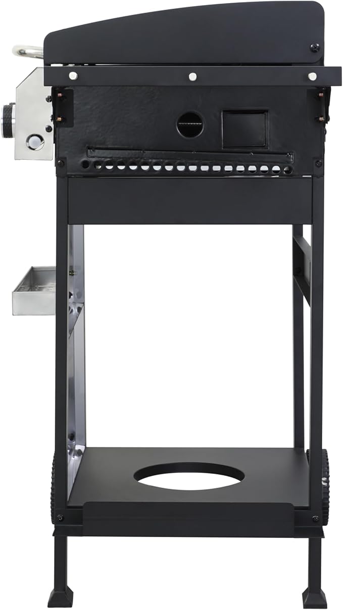 3-Burner Propane Gas BBQ Grill, SS Plancha, 36900BTU Output With Wire Enamel Cooking Grids For Outdoor Barbecue, Foldable Side Table, Hanging Basket, Stainless Steel