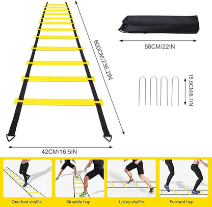 Soccer Speed Agility Training Set - 20FT Agility Ladder 12/16 Sports Cones and Soccer Kick Trainer Football Training Equipment Footwork Drills for Youth and Adults