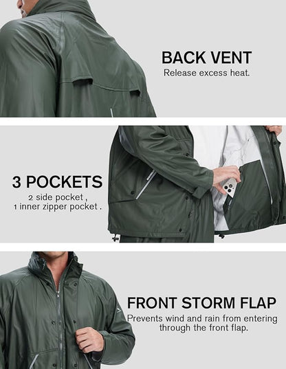 TOWN&FIELD Rain Suits for Fishing Waterproof Rain Gear for Men Women Heavy Duty Rain Coat Jacket with Pants/Overalls