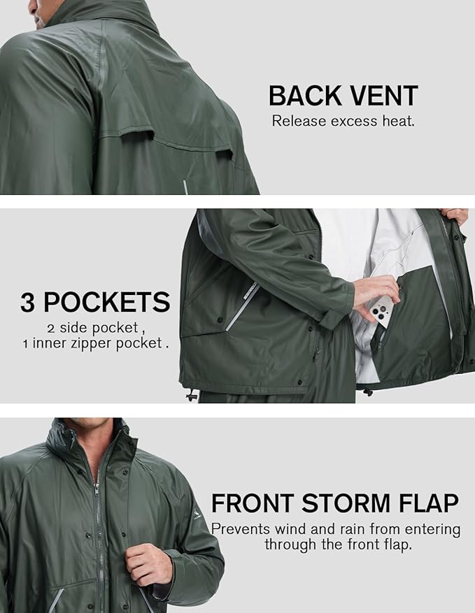 TOWN&FIELD Rain Suits for Fishing Waterproof Rain Gear for Men Women Heavy Duty Rain Coat Jacket with Pants/Overalls