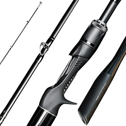 SEASIR Overcast Saltwater Fishing Rod, 2 Piece BFS Spinning Rod 6'6/7'/8'/8'6 Bait Casting Rod, Black Baitcaster Rod, Medium/Medium Heavy, 36T Carbon Fiber, Fuji O, Lightweight for Bass Catfish Trout