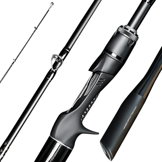 SEASIR Overcast Saltwater Fishing Rod, 2 Piece BFS Spinning Rod 6'6/7'/8'/8'6 Bait Casting Rod, Black Baitcaster Rod, Medium/Medium Heavy, 36T Carbon Fiber, Fuji O, Lightweight for Bass Catfish Trout