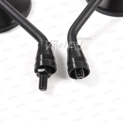 KiWAV Motorcycle 4 Inches Round Mirrors Rear View Side Old School Black Eclipse Short Stem Convex 10mm M10 1.25 Pitch Standard Threads Compatible for Most Metric Bikes Pack of a Pair